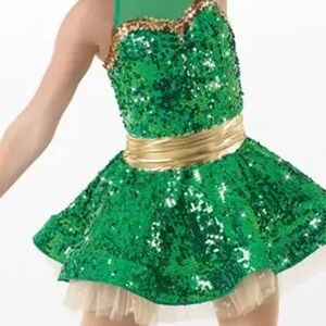 Weissmam Showtime Green and Gold Sequin Kids Dance Costume